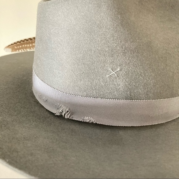 NWT Lovely Bird Malibu x Free People Gray Embroidered Distressed Wool Hat Sz S